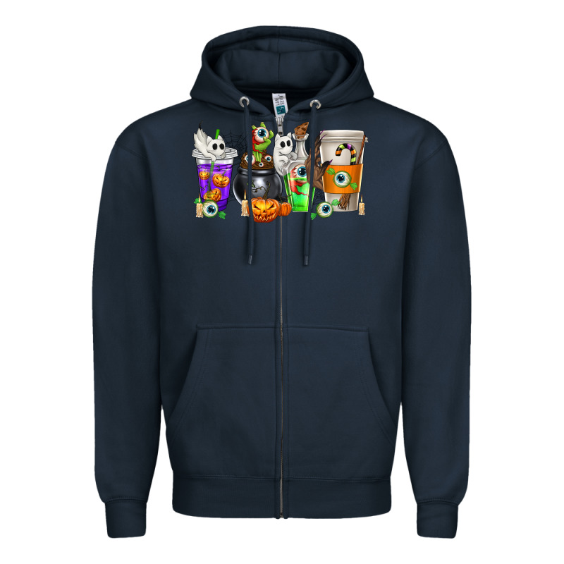 Halloween Coffee Cups Zipper Hoodie by texasbilliewilder | Teevron