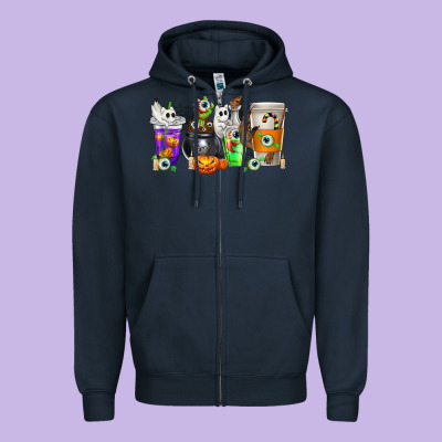 Halloween Coffee Cups Zipper Hoodie Designed By Texasbilliewilder