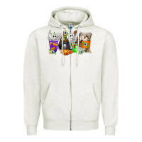 Oatmeal Heather Halloween Coffee Cups Zipper Hoodie - texasbilliewilder