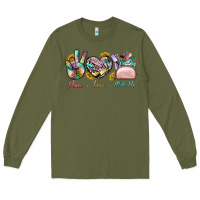 Army Green Peace Love Make Up Long Sleeve Tee - BundleAndBundleShop