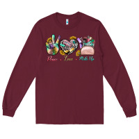 Burgundy Peace Love Make Up Long Sleeve Tee - BundleAndBundleShop