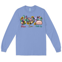 Colony Blue Peace Love Make Up Long Sleeve Tee - BundleAndBundleShop