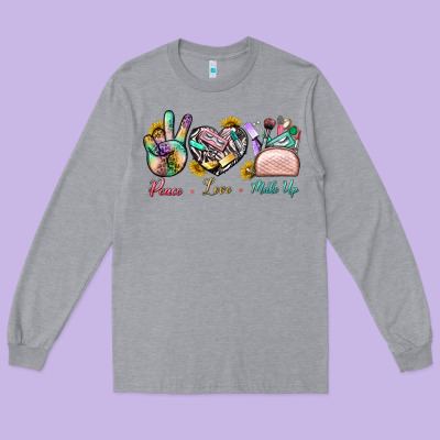 Peace Love Make Up Long Sleeve Tee Designed By Bundleandbundleshop