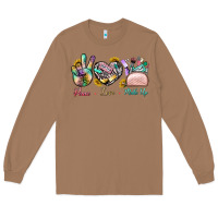 Toasted Coconut Peace Love Make Up Long Sleeve Tee - BundleAndBundleShop