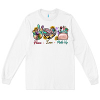 White Peace Love Make Up Long Sleeve Tee - BundleAndBundleShop