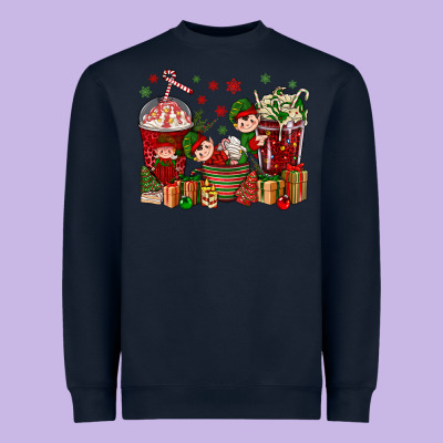 Elf Coffee Cups Christmas Heavyweight Sweatshirt Designed By Bundleandbundleshop