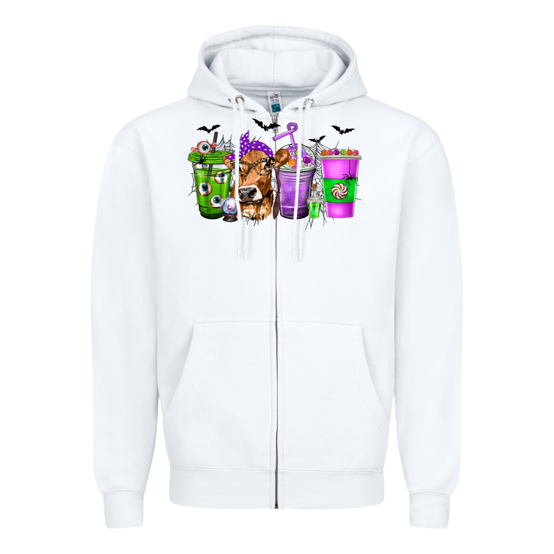 Coffee Cups With Cow And Halloween Zipper Hoodie by texasbilliewilder | Teevron