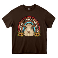 Chocolate Brown charolais  rainbow Heavy Core Tee - JahusDesignShop