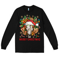 Black Merry Christmas With Bull skull Long Sleeve Tee - BundleAndBundleShop