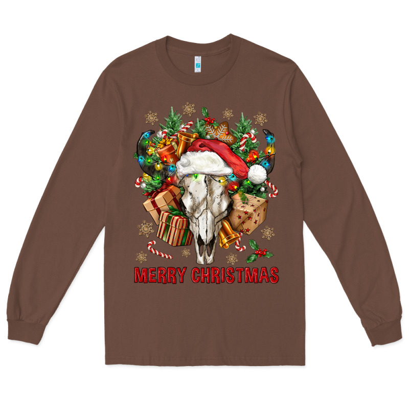Merry Christmas With Bull Skull Long Sleeve Tee by BundleAndBundleShop | Teevron