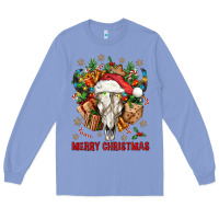 Colony Blue Merry Christmas With Bull skull Long Sleeve Tee - BundleAndBundleShop