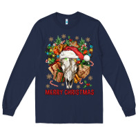 Navy Merry Christmas With Bull skull Long Sleeve Tee - BundleAndBundleShop