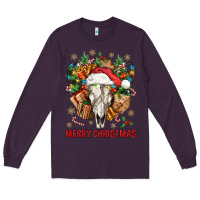 Plum Merry Christmas With Bull skull Long Sleeve Tee - BundleAndBundleShop