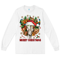 White Merry Christmas With Bull skull Long Sleeve Tee - BundleAndBundleShop