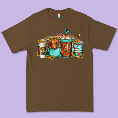 Longhaired Cow Coffee Cups Premium Tee Designed By Jasminsmagicworld