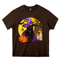 Chocolate Brown black witch cat coffin and moon Heavy Core Tee - BundleAndBundleShop