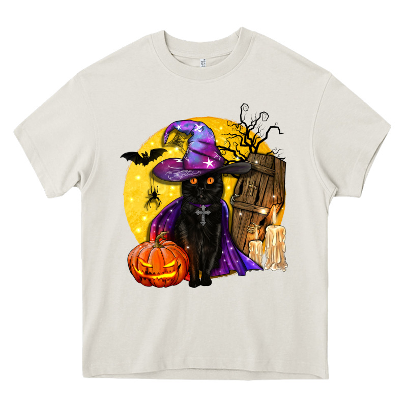 Black Witch Cat Coffin And Moon Heavy Core Tee by BundleAndBundleShop | Teevron