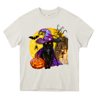 Cream black witch cat coffin and moon Heavy Core Tee - BundleAndBundleShop