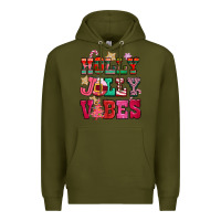 Army Green holly jolly vibes pink christmas Premium Hoodie - CowGirlArtShop