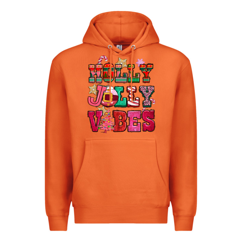 Holly Jolly Vibes Pink Christmas Premium Hoodie by CowGirlArtShop | Teevron