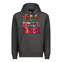 Charcoal Heather holly jolly vibes pink christmas Premium Hoodie - CowGirlArtShop