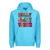 Ocean Blue holly jolly vibes pink christmas Premium Hoodie - CowGirlArtShop