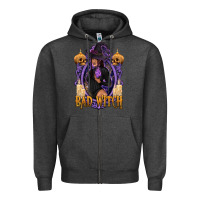 Charcoal Heather Bad Witch Black Woman Zipper Hoodie - texasbilliewilder