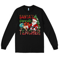 Black Santa's Favorite Teacher Long Sleeve Tee - BundleAndBundleShop