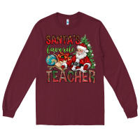 Burgundy Santa's Favorite Teacher Long Sleeve Tee - BundleAndBundleShop