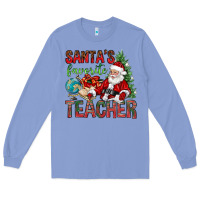 Colony Blue Santa's Favorite Teacher Long Sleeve Tee - BundleAndBundleShop
