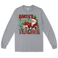 Heather Grey Santa's Favorite Teacher Long Sleeve Tee - BundleAndBundleShop
