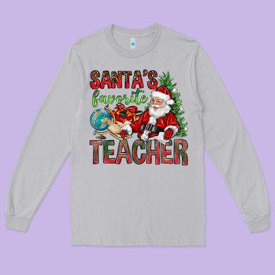 Santa's Favorite Teacher Long Sleeve Tee Designed By Bundleandbundleshop