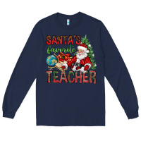 Navy Santa's Favorite Teacher Long Sleeve Tee - BundleAndBundleShop