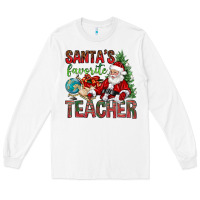 White Santa's Favorite Teacher Long Sleeve Tee - BundleAndBundleShop