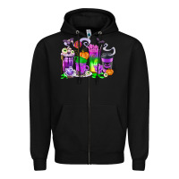 Black Halloween Coffee Cups Zipper Hoodie - texasbilliewilder