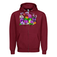 Burgundy Halloween Coffee Cups Zipper Hoodie - texasbilliewilder