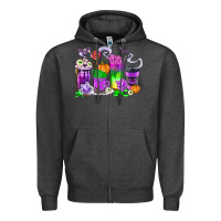 Charcoal Heather Halloween Coffee Cups Zipper Hoodie - texasbilliewilder