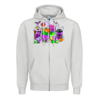 Dove Grey Halloween Coffee Cups Zipper Hoodie - texasbilliewilder