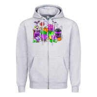 Heather Grey Halloween Coffee Cups Zipper Hoodie - texasbilliewilder
