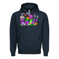 Navy Halloween Coffee Cups Zipper Hoodie - texasbilliewilder