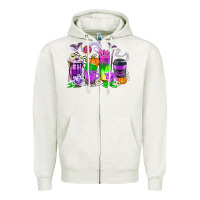 Oatmeal Heather Halloween Coffee Cups Zipper Hoodie - texasbilliewilder