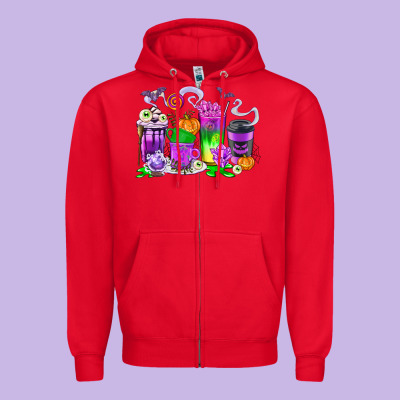 Halloween Coffee Cups Zipper Hoodie Designed By Texasbilliewilder