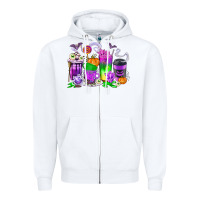 White Halloween Coffee Cups Zipper Hoodie - texasbilliewilder
