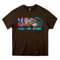 Chocolate Brown peace love racing Heavy Core Tee - AdoDesignShop
