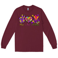 Burgundy Peace Love Mardi Gras Long Sleeve Tee - BundleAndBundleShop
