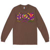 Chestnut Peace Love Mardi Gras Long Sleeve Tee - BundleAndBundleShop