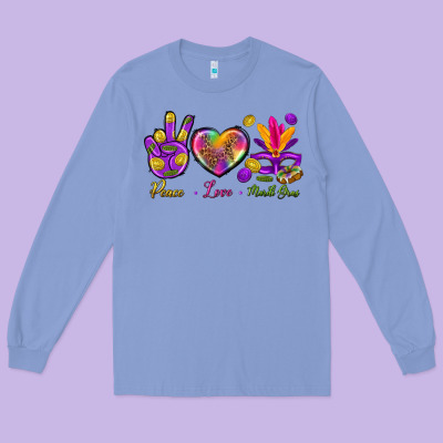 Peace Love Mardi Gras Long Sleeve Tee Designed By Bundleandbundleshop