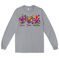 Heather Grey Peace Love Mardi Gras Long Sleeve Tee - BundleAndBundleShop