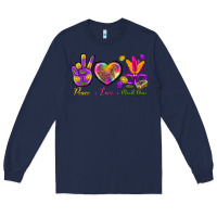 Navy Peace Love Mardi Gras Long Sleeve Tee - BundleAndBundleShop