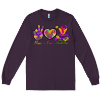 Plum Peace Love Mardi Gras Long Sleeve Tee - BundleAndBundleShop